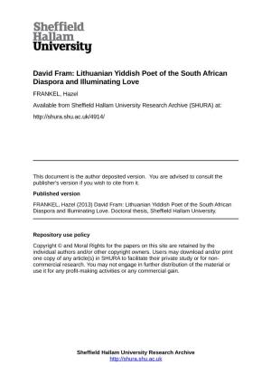 David Fram: Lithuanian Yiddish Poet of the South African Diaspora And