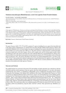 Vantanea Maculicarpa (Humiriaceae): a New Tree Species from French Guiana