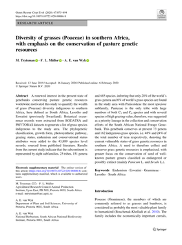 In Southern Africa, with Emphasis on the Conservation of Pasture Genetic Resources