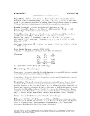 Chalcanthite Cuso4 • 5H2O C 2001-2005 Mineral Data Publishing, Version 1
