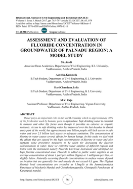 Assessment and Evaluation of Fluoride Concentration in Groundwater of Palnadu Region: a Model Study