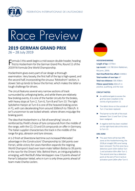2019 GERMAN GRAND PRIX 26 – 28 July 2019