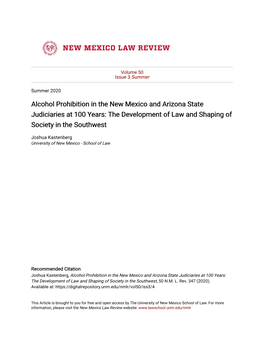 Alcohol Prohibition in the New Mexico and Arizona State Judiciaries at 100 Years: the Development of Law and Shaping of Society in the Southwest
