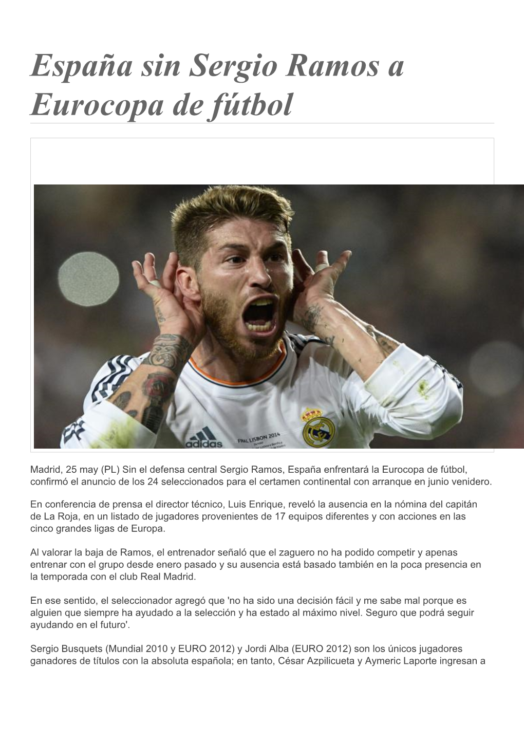 España Sin Sergio Ramos a Eurocopa De Fútbol