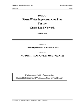 DRAFT Storm Water Implementation Plan for the Guam Road Network