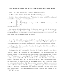 Math 200B Winter 2021 Final –With Selected Solutions