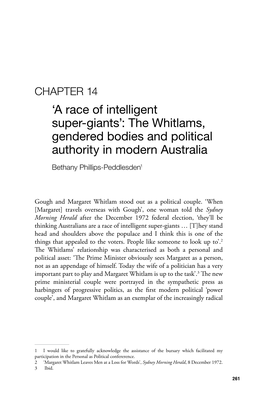 The Whitlams, Gendered Bodies and Political Authority in Modern Australia Bethany Phillips-Peddlesden1