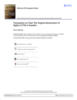Translation on Trial: the Virginia Declaration of Rights (1776) in Sweden