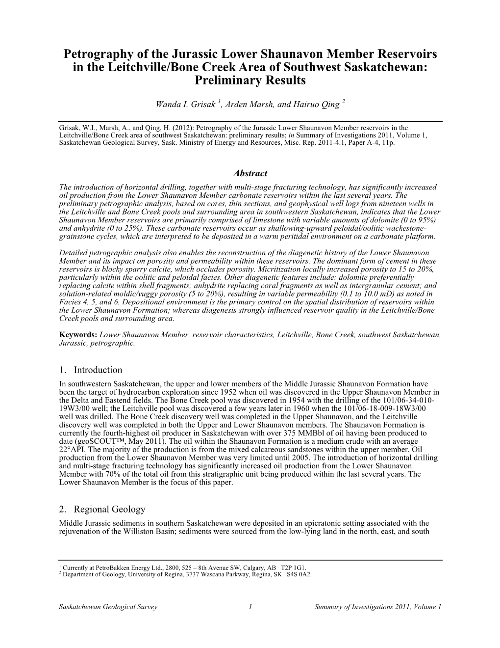 Geology of the Scimitar Lake Area