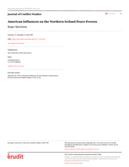 American Influences on the Northern Ireland Peace Process Roger Macginty