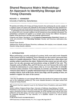 Shared Resource Matrix Methodology: an Approach to Identifying Storage and Timing Channels