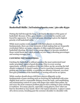 Basketball Skills | Intrainingsports.Com | 561-281-8330