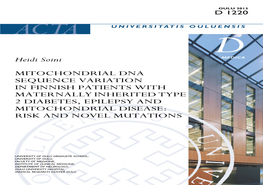 Mitochondrial Dna Sequence Variation in Finnish Patients with Maternally Inherited Type 2 Diabetes, Epilepsy and Mitochondrial Disease: Risk and Novel Mutations