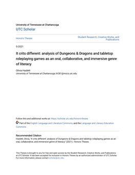 Analysis of Dungeons & Dragons and Tabletop Roleplaying Games As An