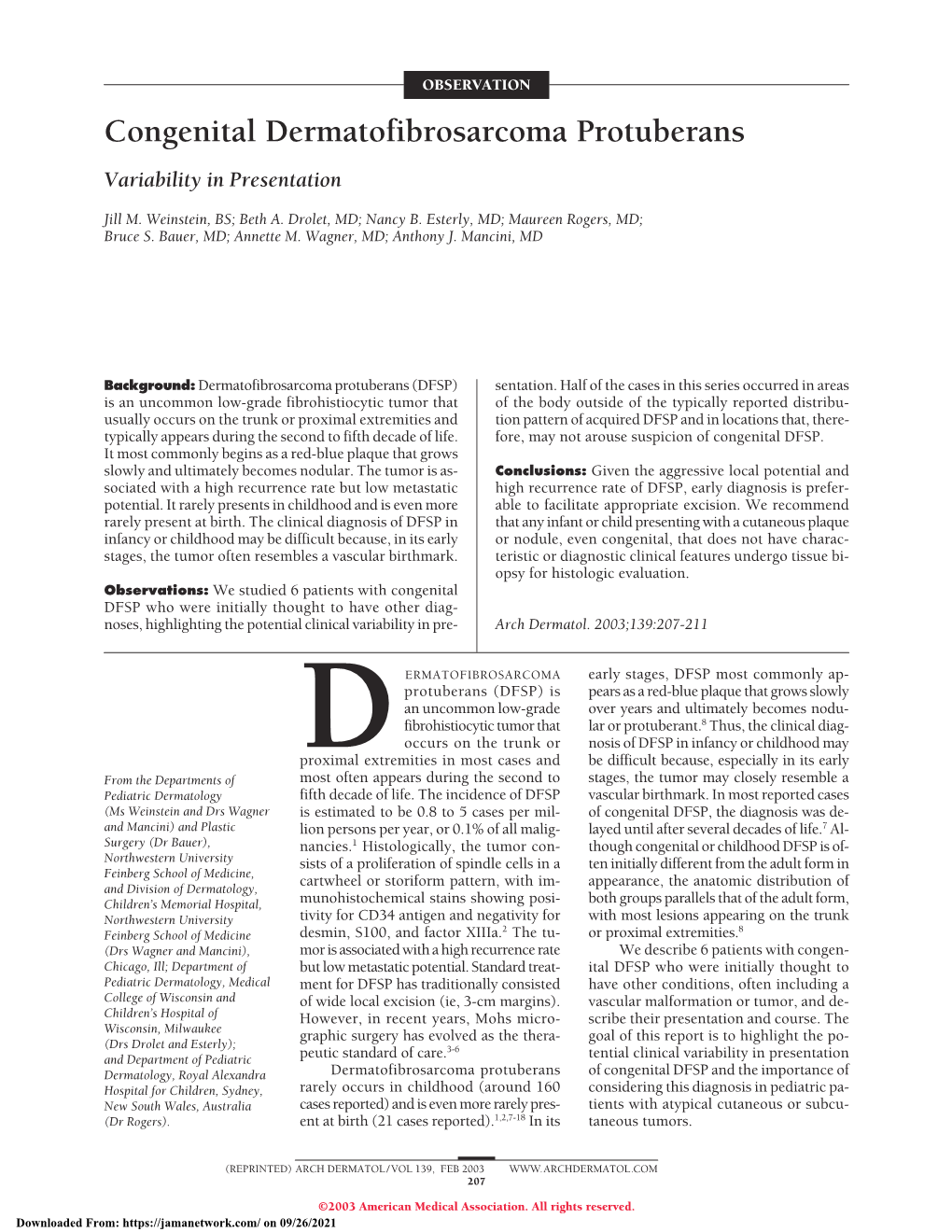 Congenital Dermatofibrosarcoma Protuberans Variability in Presentation
