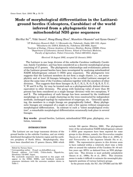 Ground Beetles (Coleoptera, Carabidae) of the World Inferred from a Phylogenetic Tree of Mitochondrial ND5 Gene Sequences