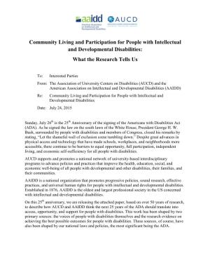 Community Living and Participation for People with Intellectual and Developmental Disabilities: What the Research Tells Us