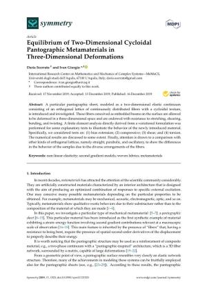 Equilibrium of Two-Dimensional Cycloidal Pantographic Metamaterials in Three-Dimensional Deformations