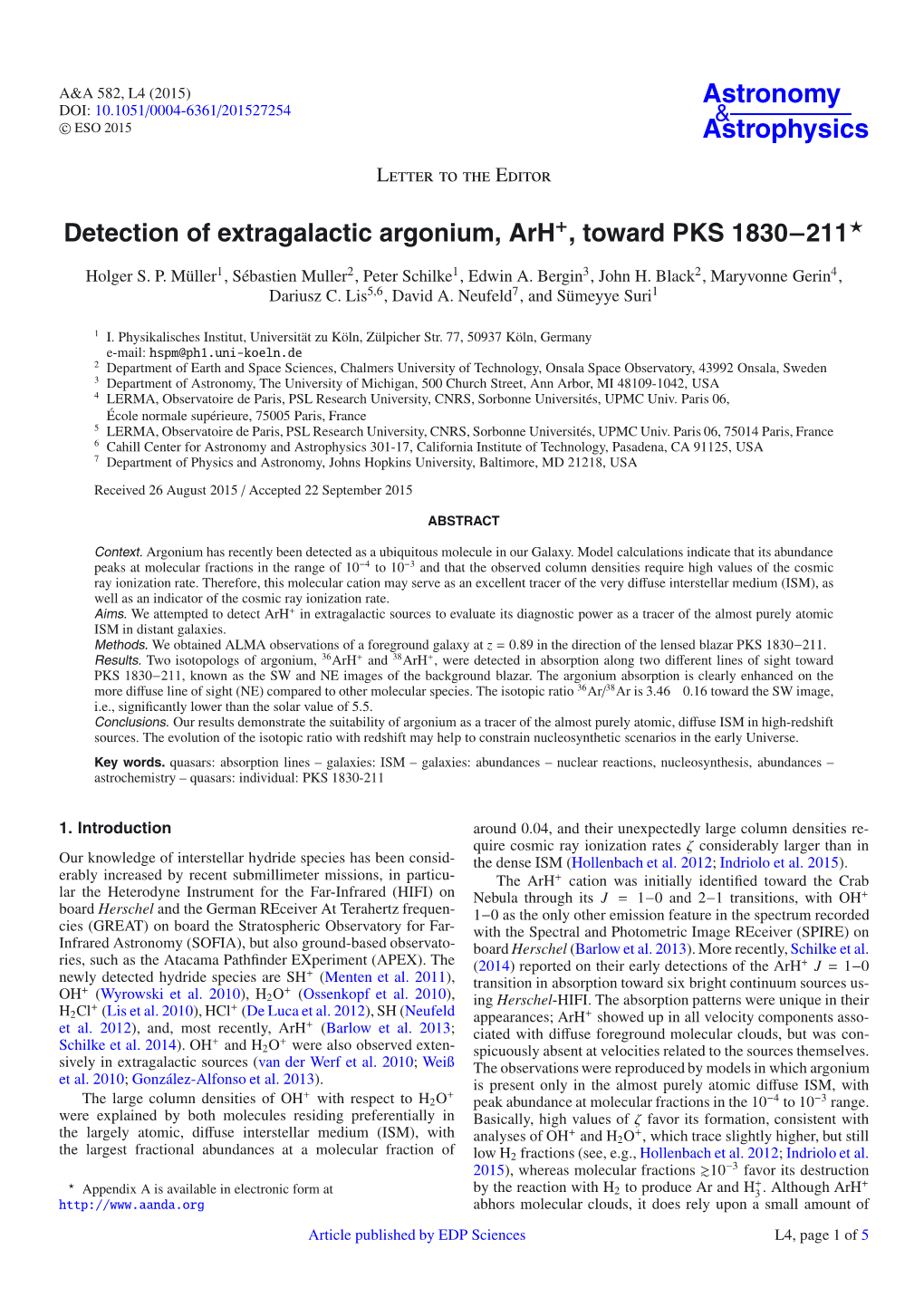 Detection of Extragalactic Argonium, Arh+, Toward PKS 1830−211⋆