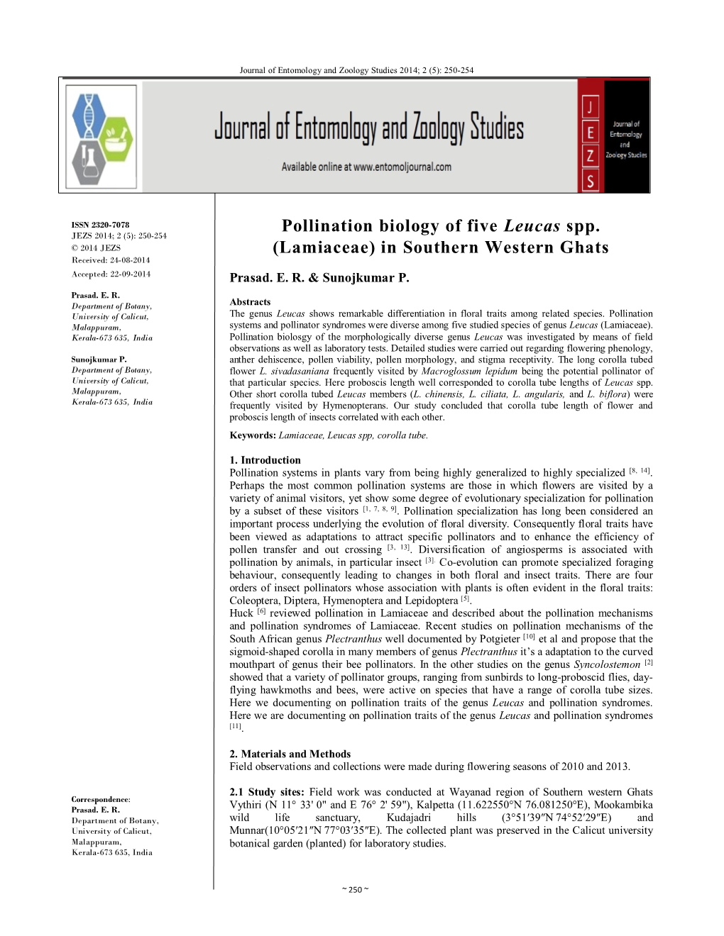 Pollination Biology of Five Leucas Spp. (Lamiaceae) in Southern Western