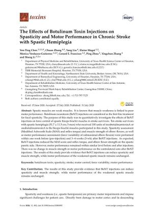 The Effects of Botulinum Toxin Injections on Spasticity and Motor Performance in Chronic Stroke with Spastic Hemiplegia