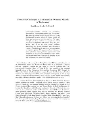 Heterodox Challenges to Consumption-Oriented Models of Legislation Luigi Russi* & John D