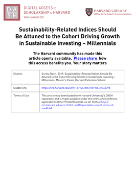 Sustainability-Related Indices Should Be Attuned to the Cohort Driving Growth in Sustainable Investing – Millennials