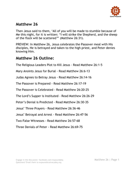 Matthew 26 Matthew 26 Outline