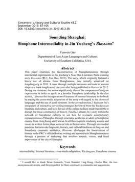 Sinophone Intermediality in Jin Yucheng's Blossoms