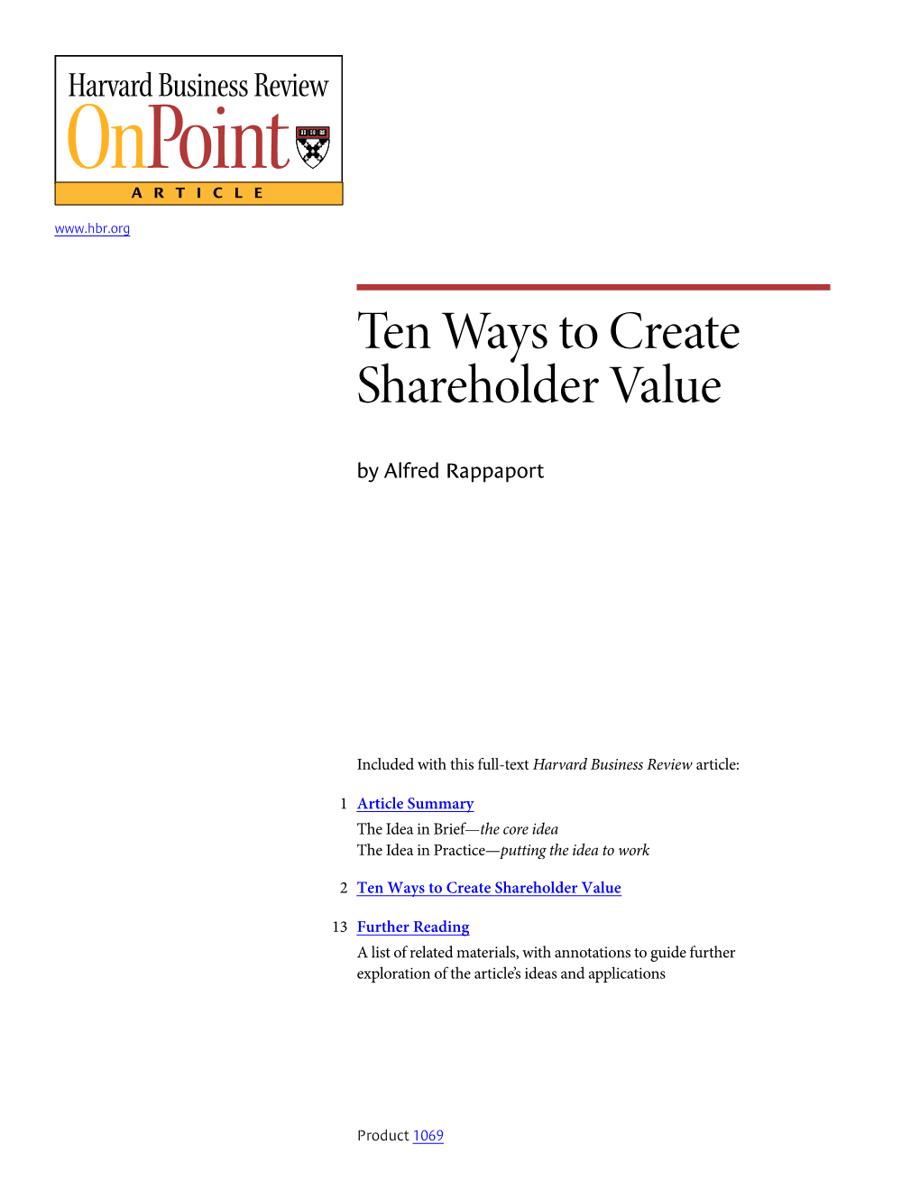 Ten Ways to Create Shareholder Value