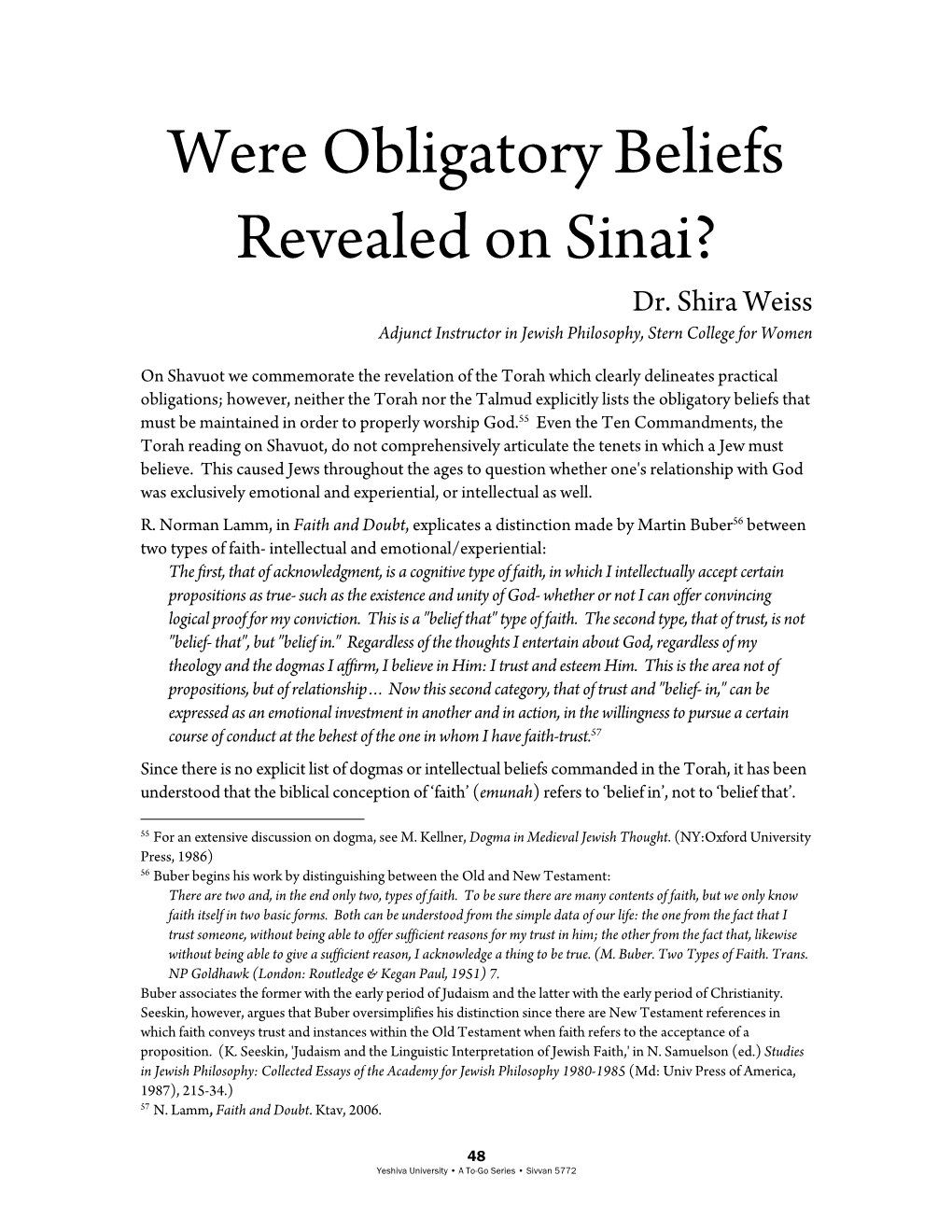 Were Obligatory Beliefs Revealed on Sinai? Dr