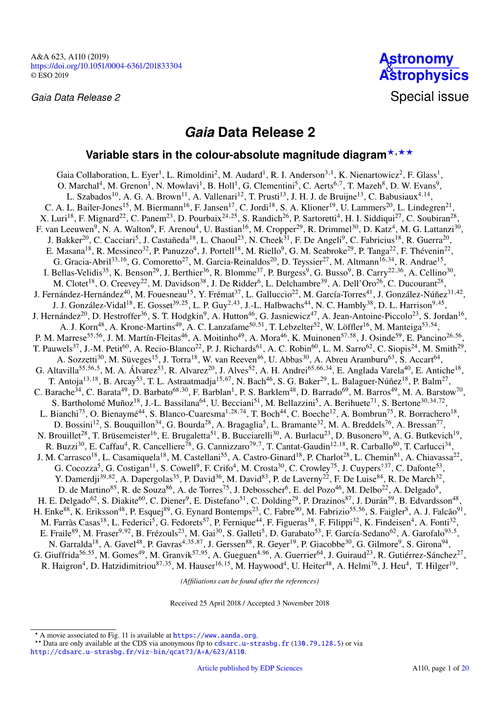 Gaia Data Release 2 Special Issue