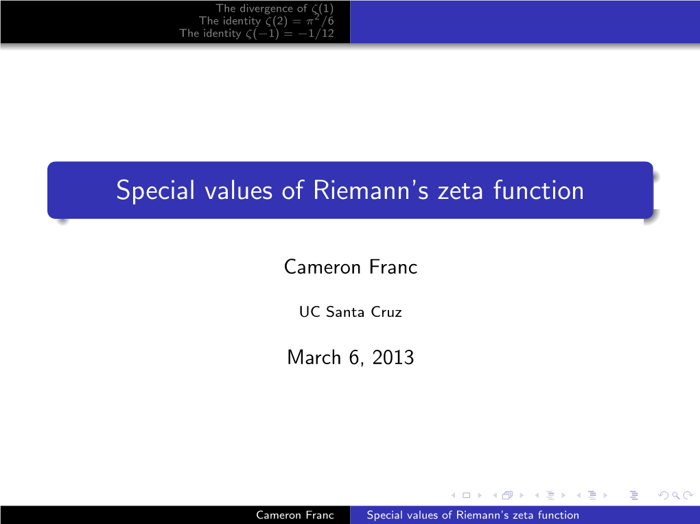 Special Values of Riemann's Zeta Function