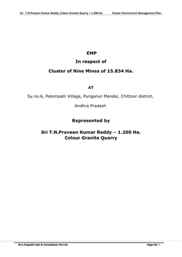 EMP in Respect of Cluster of Nine Mines of 15.834 Ha. Represented