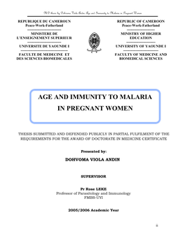 Age and Immunity to Malaria in Pregnant Women