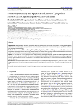 Cyrtopodion Scabrum Extract Against Digestive Cancer Cell Lines Mojtaba Rashidi,1 Atefeh Seghatoleslam,2,* Mehdi Namavari,3 Ahmad Amiri,1 Mohammad Ali