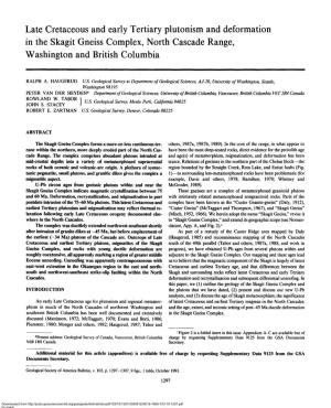 Late Cretaceous and Early Tertiary Plutonism and Deformation in the Skagit Gneiss Complex, North Cascade Range, Washington and British Columbia