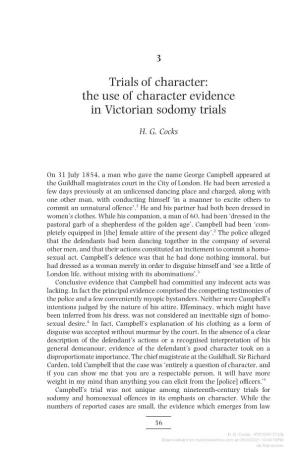 The Use of Character Evidence in Victorian Sodomy Trials