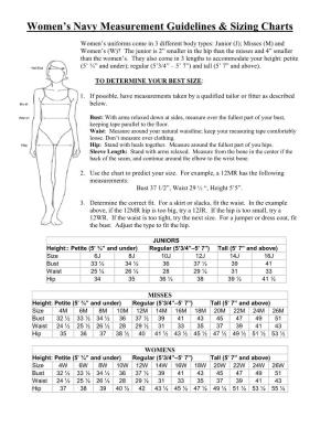Women's Navy Measurement Guidelines & Sizing Charts