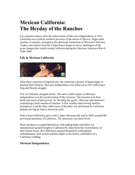 Mexican California: the Heyday of the Ranchos