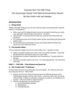 Excerpts from the ONE Thing: the Surprisingly Simple Truth Behind Extraordinary Results by Gary Keller with Jay Papasan