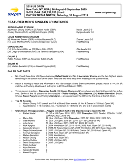 Featured Men's Singles 3R Matches