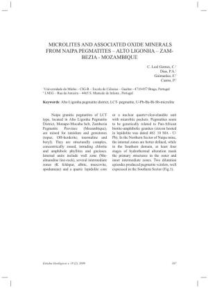 Microlites and Associated Oxide Minerals from Naipa Pegmatites – Alto Ligonha – Zam- Bezia - Mozambique