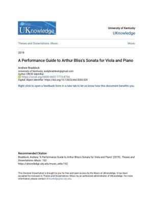A Performance Guide to Arthur Bliss's Sonata for Viola and Piano