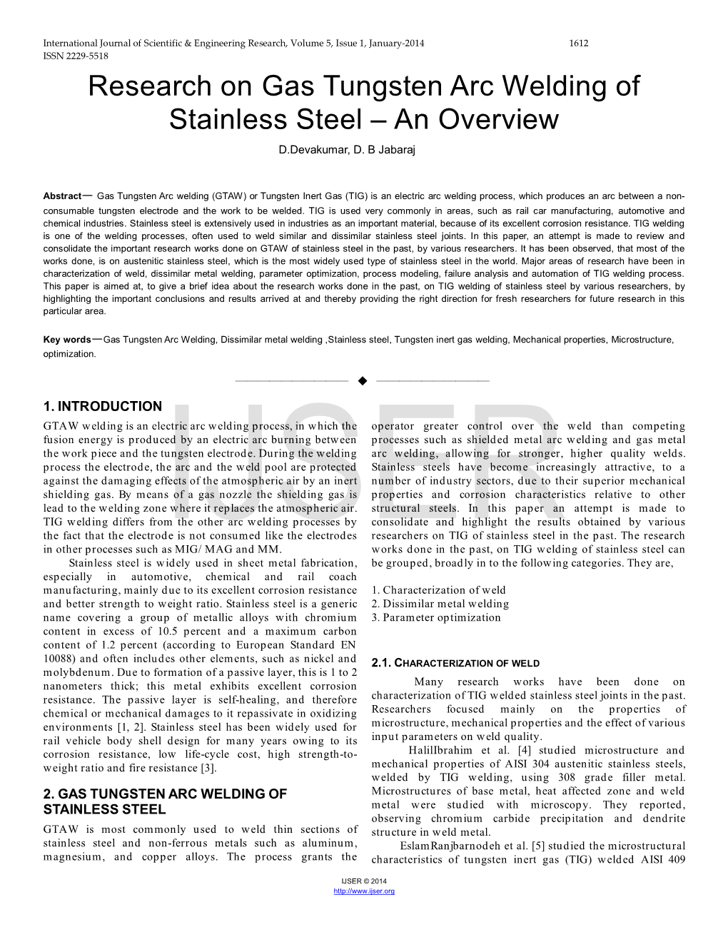 Research on Gas Tungsten Arc Welding of Stainless Steel–An