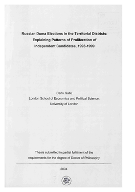 Russian Duma Elections in the Territorial Districts: Explaining Patterns of Proliferation of Independent Candidates, 1993-1999