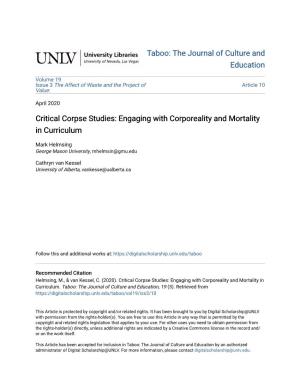 Critical Corpse Studies: Engaging with Corporeality and Mortality in Curriculum