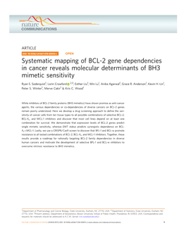 Systematic Mapping of BCL-2 Gene Dependencies in Cancer Reveals Molecular Determinants of BH3 Mimetic Sensitivity