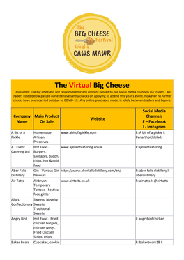 The Virtual Big Cheese Disclaimer: the Big Cheese Is Not Responsible for Any Content Posted to Our Social Media Channels Via Traders