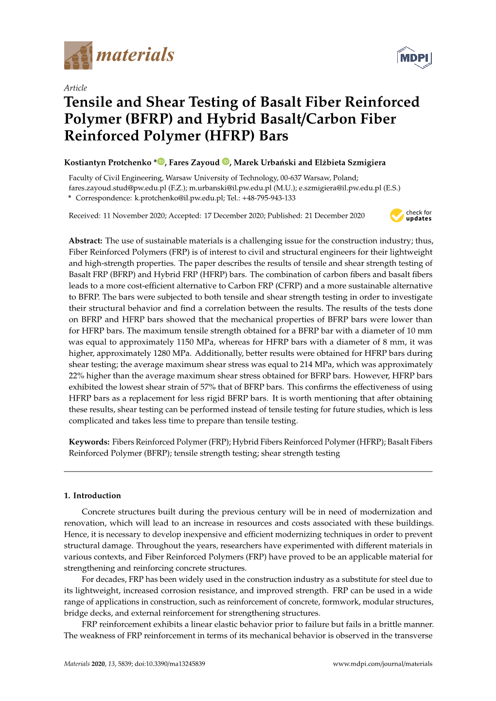 Tensile And Shear Testing Of Basalt Fiber Reinforced Polymer (BFRP) And ...